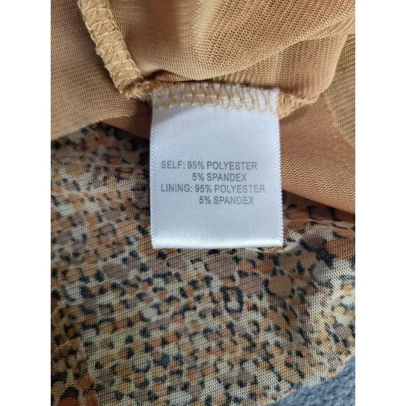 Rose + Olive Top Womens L Animal Print Smocked Lined Sheer Blouse - Picture 9 of 10